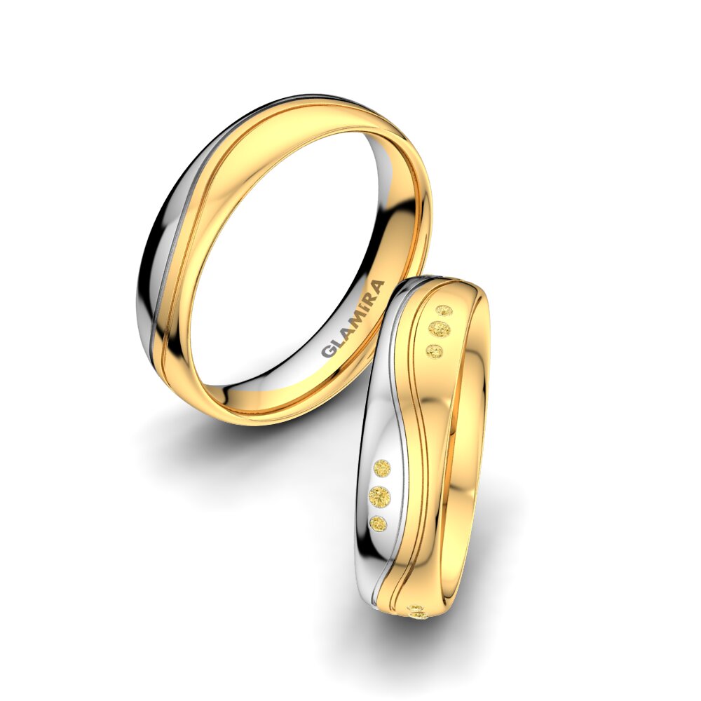 9k Oro Blanco & Amarillo Diamante Amarillo Anillo de boda Forever Line 5 mm