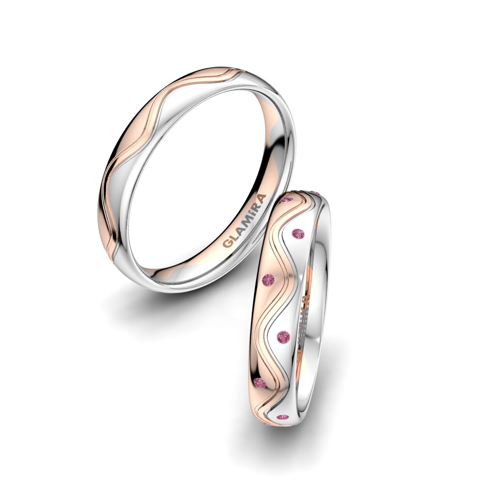 14ct White & Rose Gold Rhodolite Garnet Wedding Ring Glorious Dream 4 mm