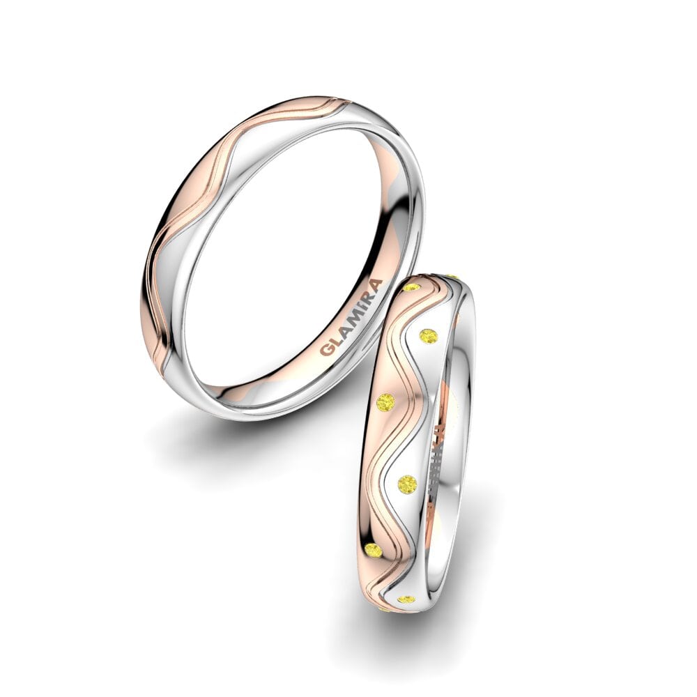 14k Oro Blanco & Rosa Zafiro amarillo Anillo de boda Glorious Dream 4 mm