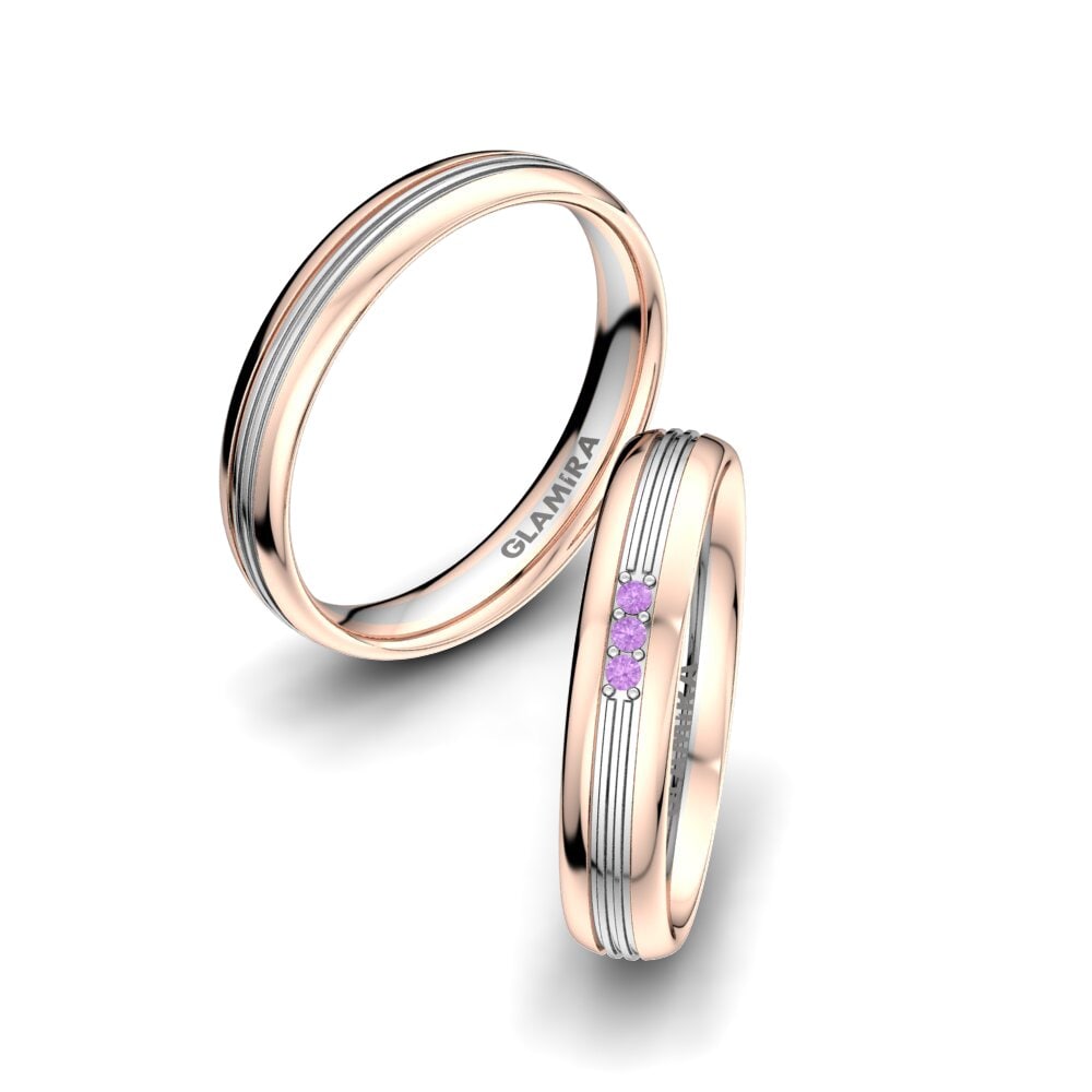 9k Oro Rosa & Blanco Amatista Anillo de boda Glorious Moment 4 mm