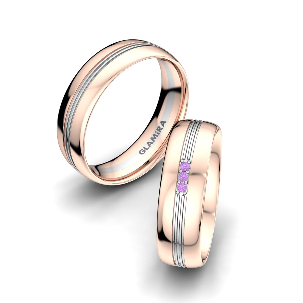 14ct Rose & White Gold Amethyst Wedding Ring Glorious Moment 6 mm