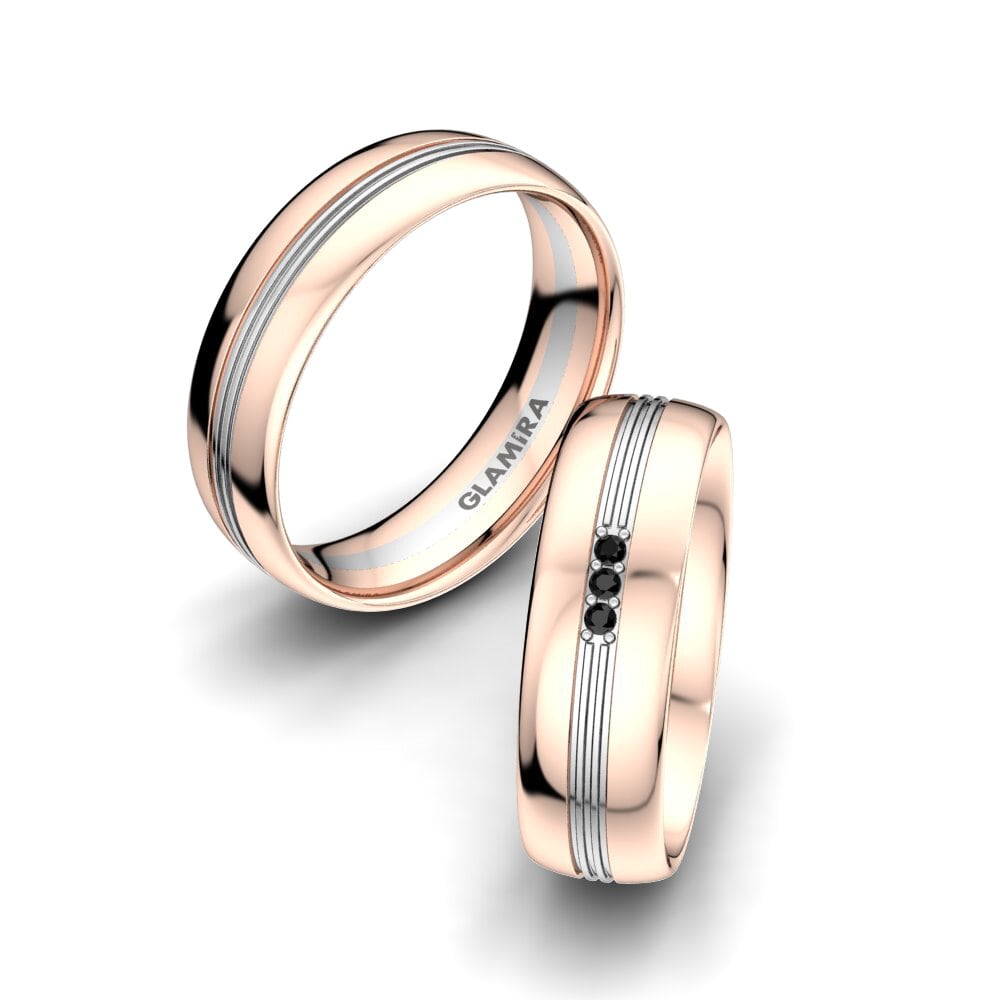 14k Oro Rosa & Blanco Ónix Negro Anillo de boda Glorious Moment 6 mm