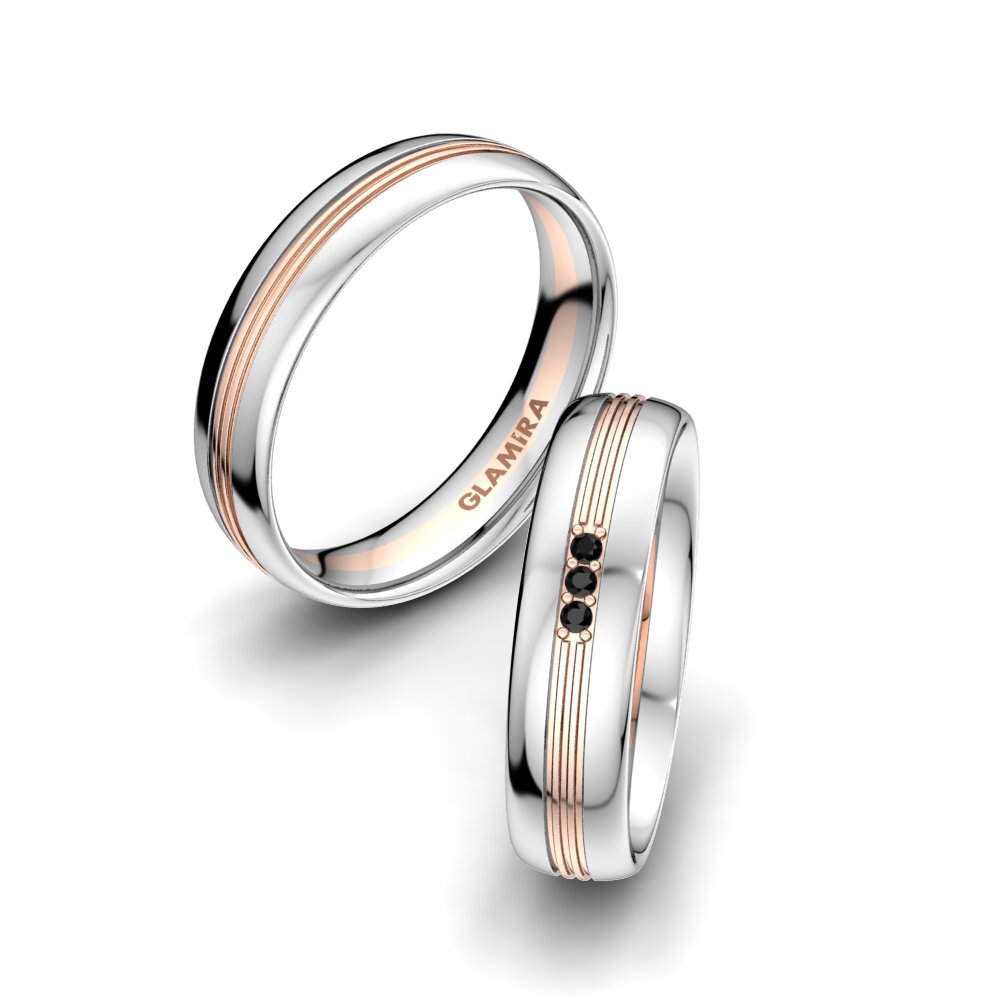 14ct White & Rose Gold Black Sapphire Wedding Ring Glorious Moment 5 mm