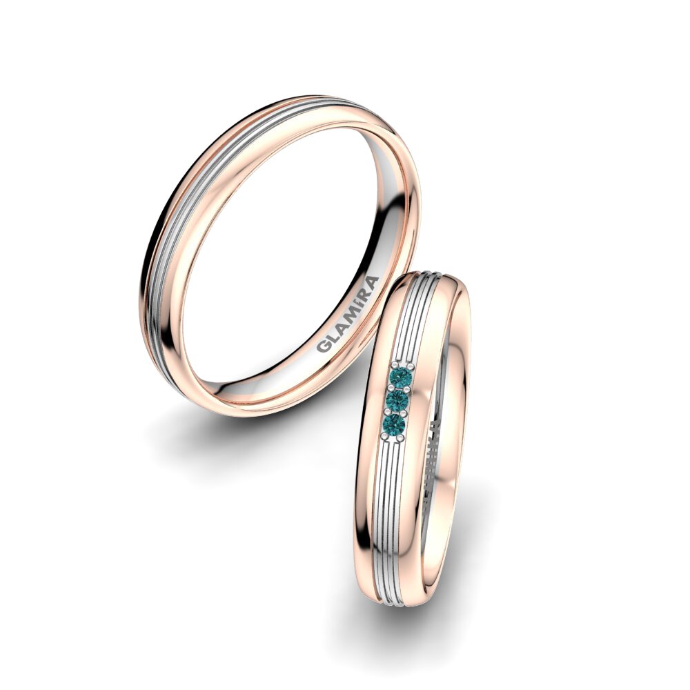 9k Oro Rosa & Blanco Diamante Azul Anillo de boda Glorious Moment 4 mm