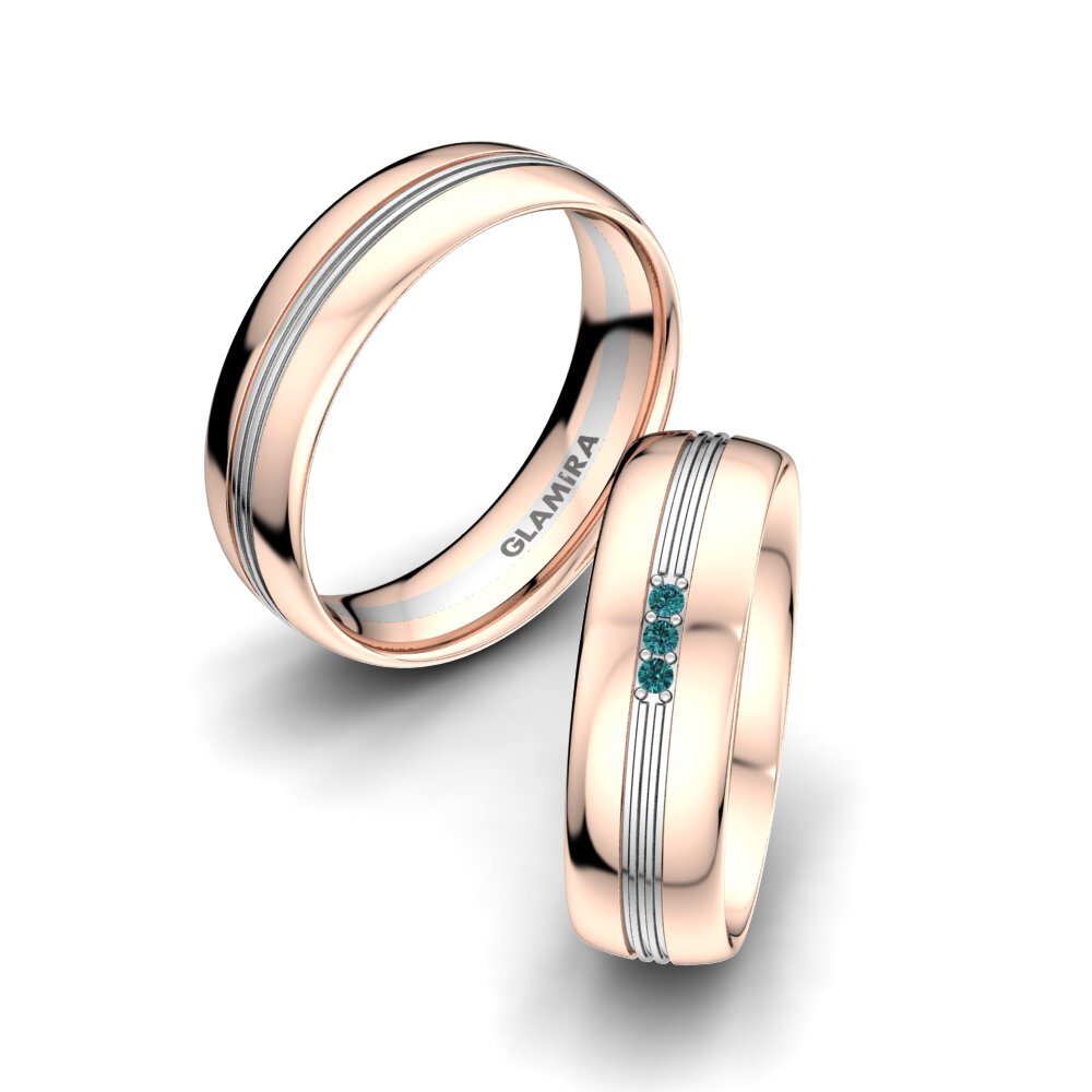 14K Rood & Wit Goud Blauwe Diamant Trouwring Glorious Moment 6 mm
