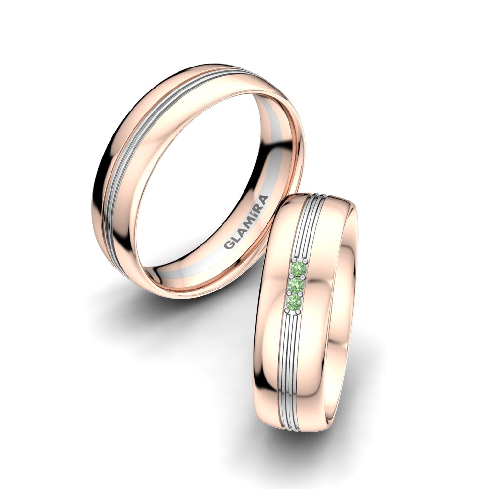 14k Oro Rosa & Blanco Diamante Verde Anillo de boda Glorious Moment 6 mm