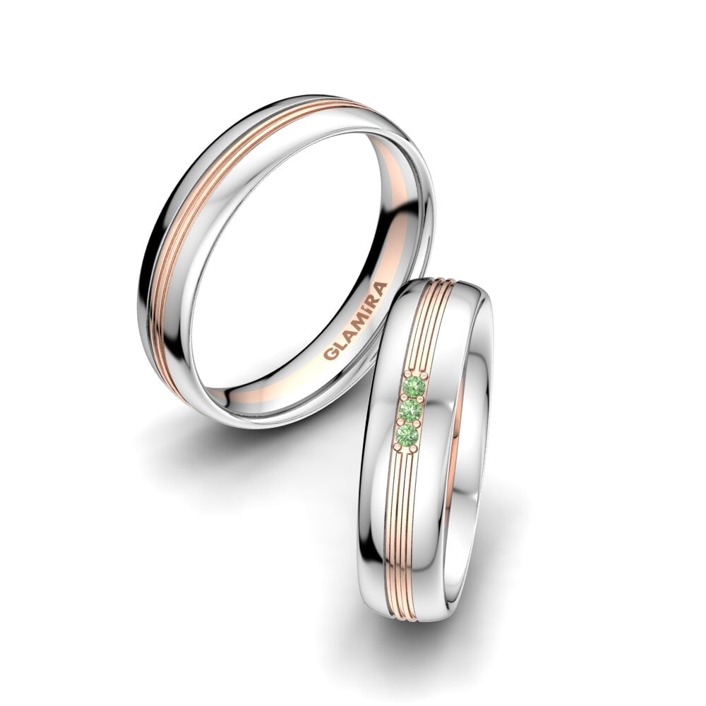 14k Oro Blanco & Rosa Diamante Verde Anillo de boda Glorious Moment 5 mm