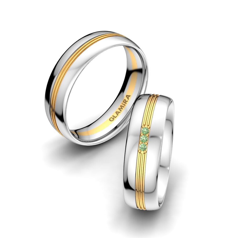 14k White & Yellow Gold Green Diamond Wedding Ring Glorious Moment 6 mm