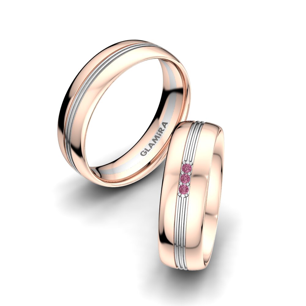 14ct Rose & White Gold Rhodolite Garnet Wedding Ring Glorious Moment 6 mm