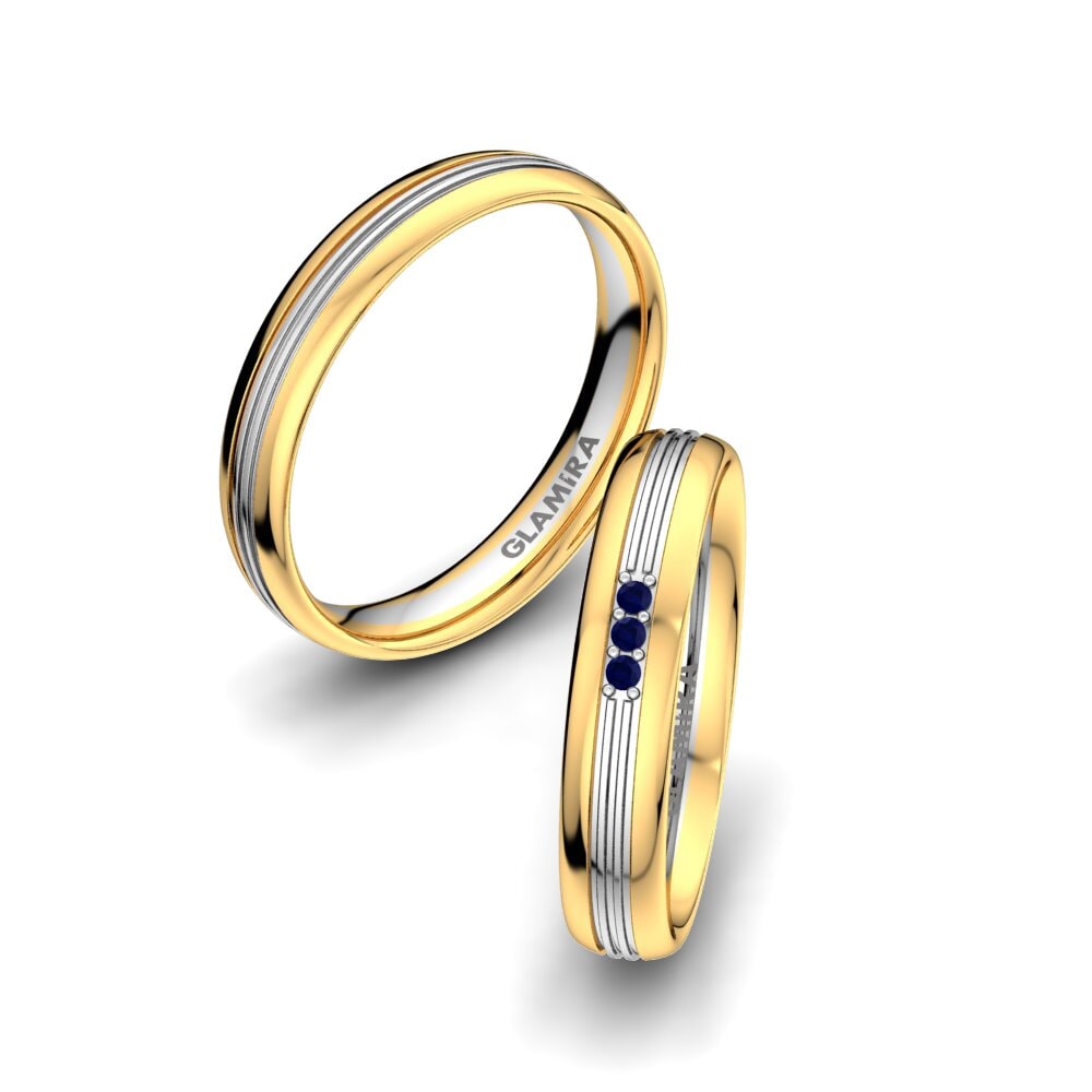 9k Oro Amarillo & Blanco Zafiro Anillo de boda Glorious Moment 4 mm
