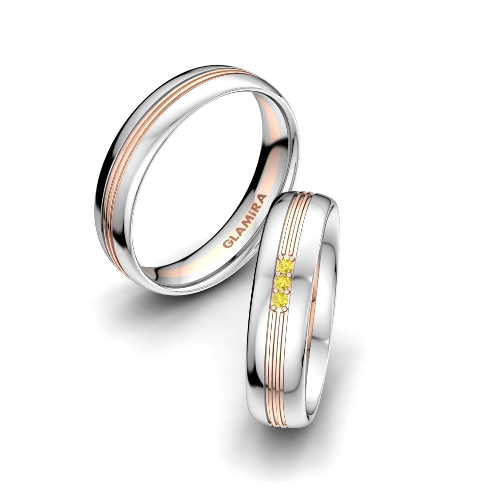 14k Oro Blanco & Rosa Zafiro amarillo Anillo de boda Glorious Moment 5 mm
