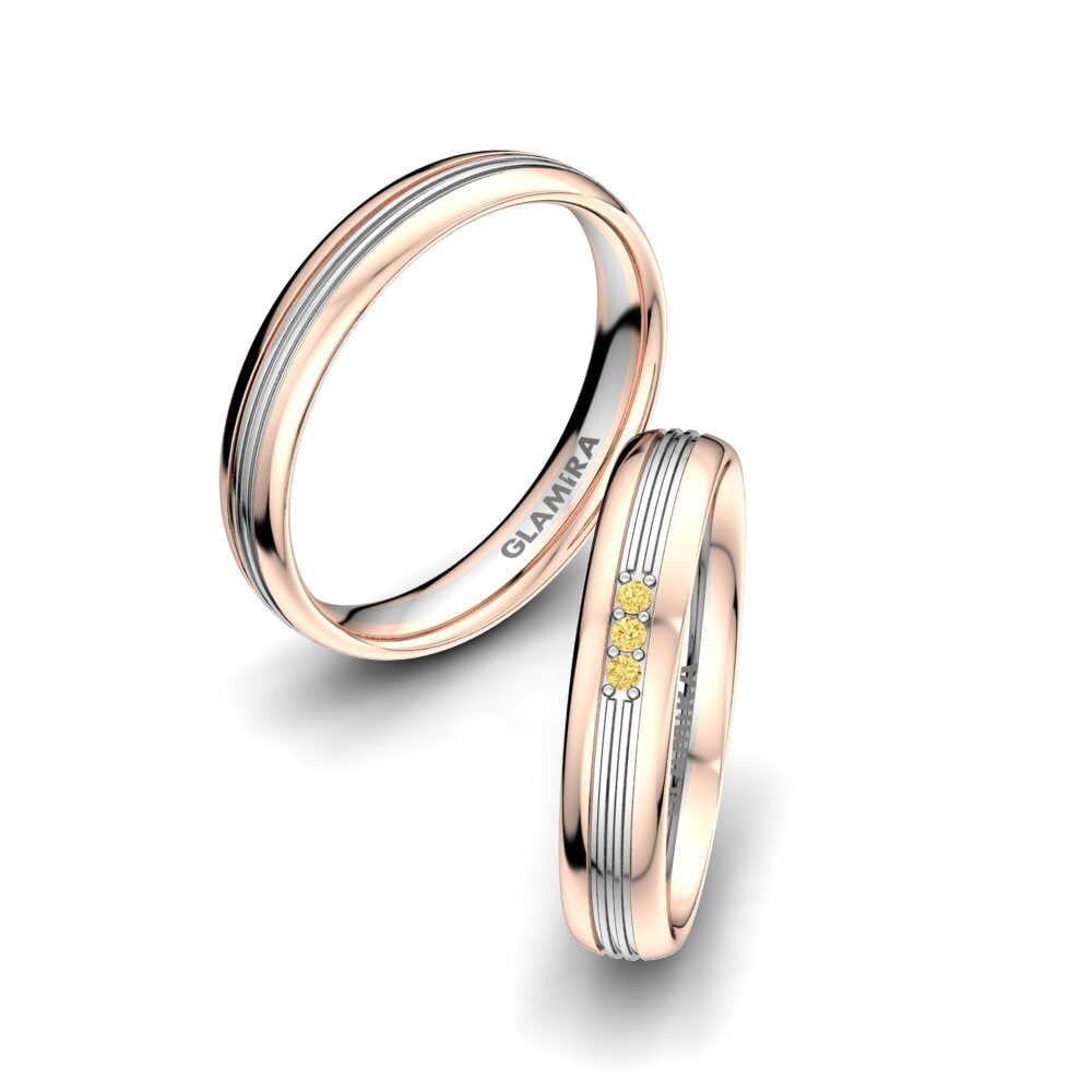 9k Oro Rosa & Blanco Diamante Amarillo Anillo de boda Glorious Moment 4 mm