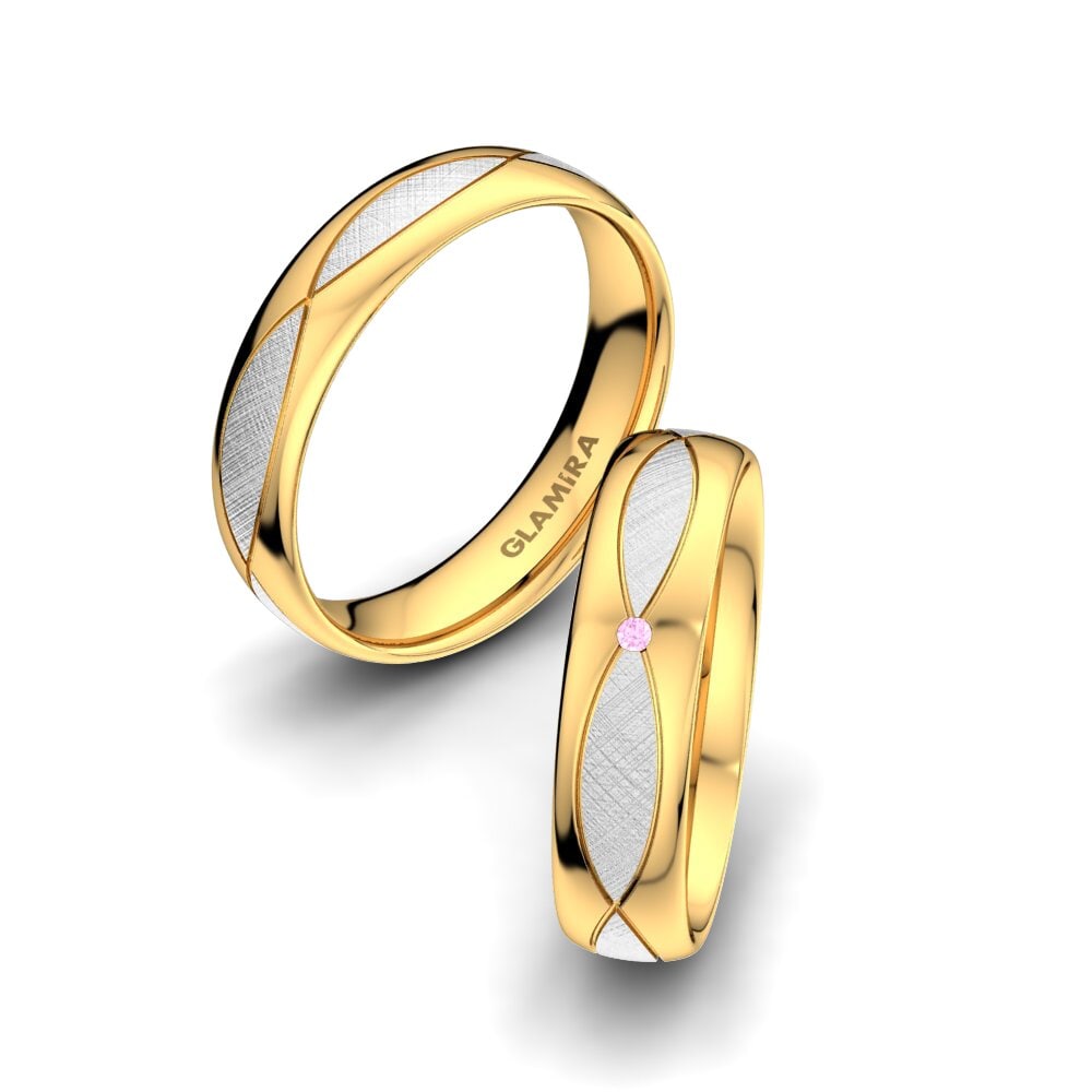 9ct White / Yellow Gold Pink Sapphire Wedding Ring Bright Miracle 5 mm