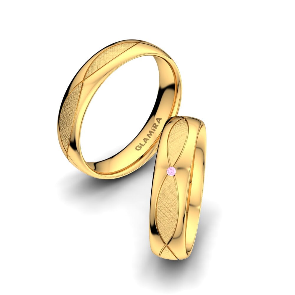 14ct Yellow Gold Pink Sapphire Wedding Ring Bright Miracle 5 mm