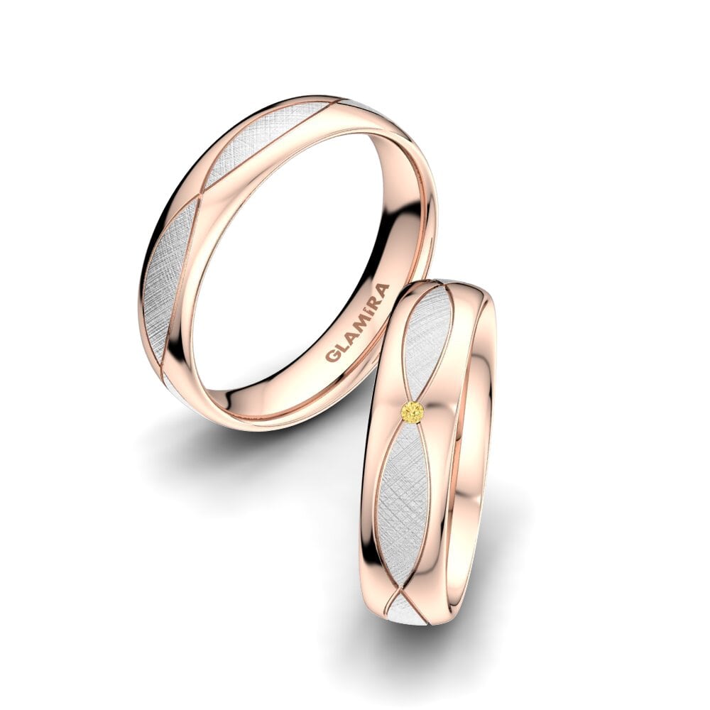 9k Oro Blanco & Rosa Diamante Amarillo Anillo de boda Bright Miracle 5 mm