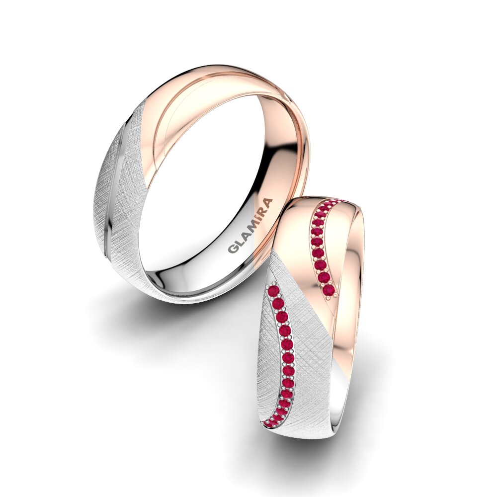 18K Wit & Rood Goud Robijn Trouwring Glamour Kiss 6 mm
