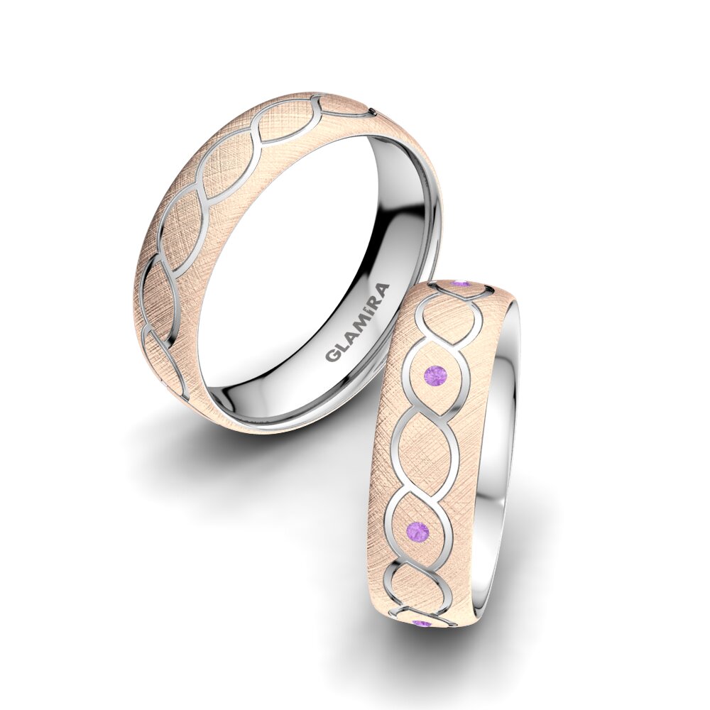 14ct Rose & White Gold Amethyst Wedding Ring Attractive Miracle 6 mm