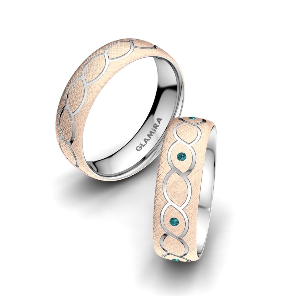 14ct Rose & White Gold Blue Diamond Wedding Ring Attractive Miracle 6 mm