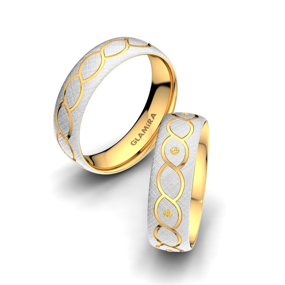 18ct White & Yellow Gold Yellow Diamond Wedding Ring Attractive Miracle 6 mm