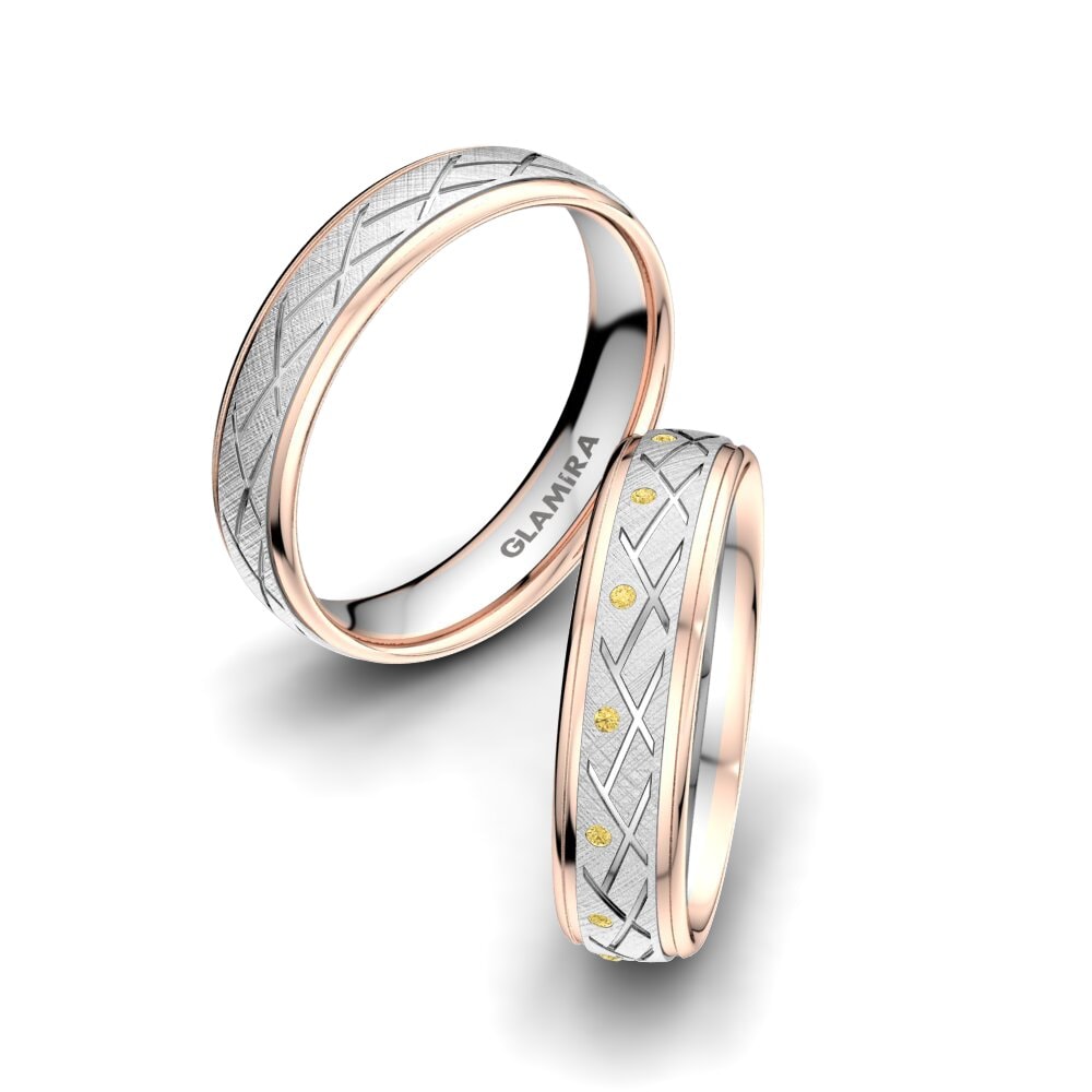 9k Oro Blanco & Rosa Diamante Amarillo Anillo de boda Florid Cross 5 mm