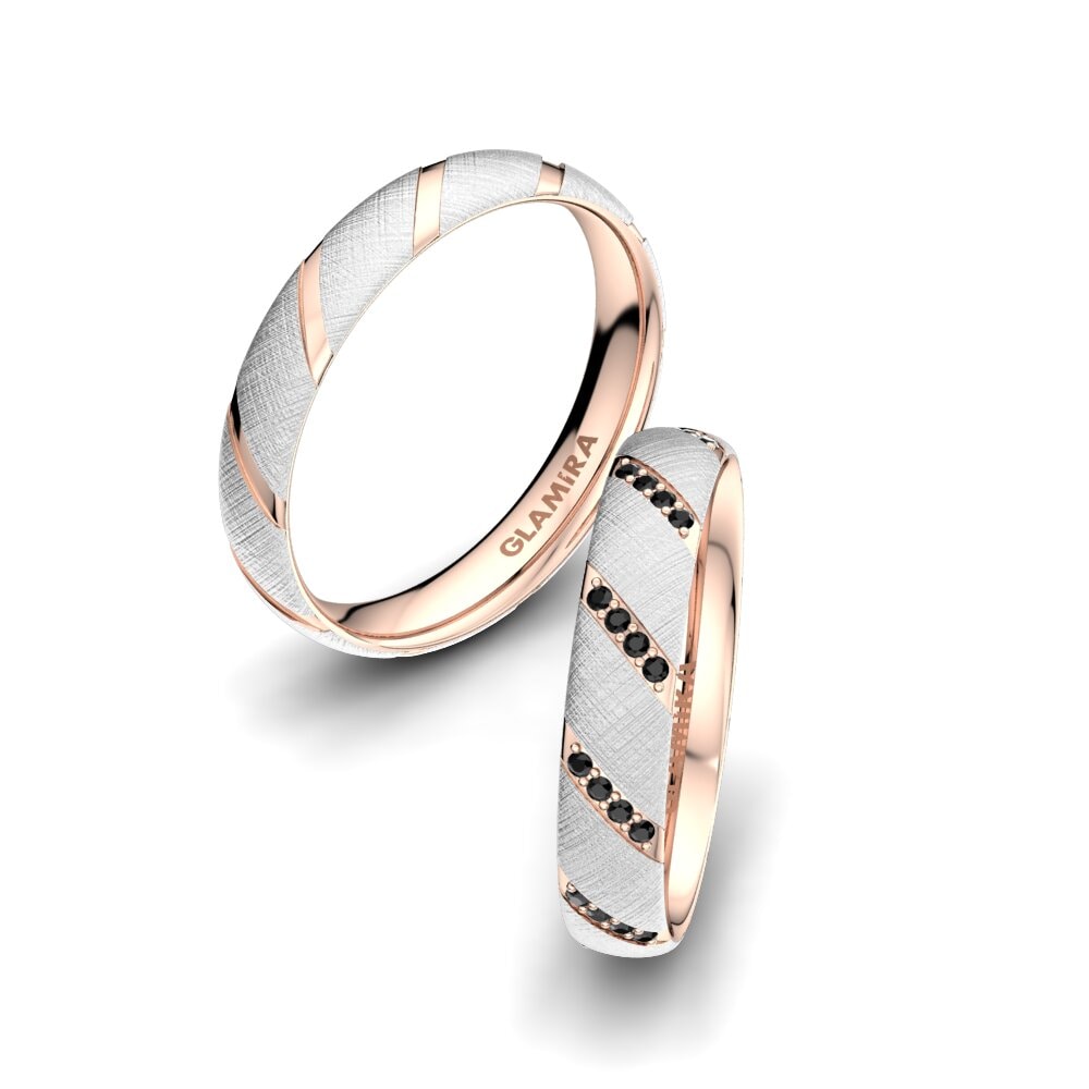 9k Oro Blanco & Rosa Zafiro negro Anillo de boda Attractive Love 4 mm