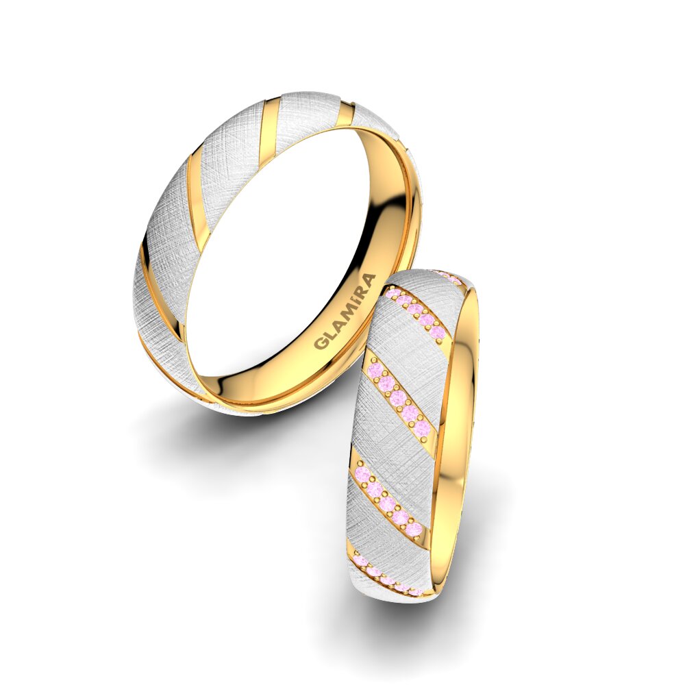 9k Oro Blanco & Amarillo Zafiro Rosado Anillo de boda Attractive Love 5 mm