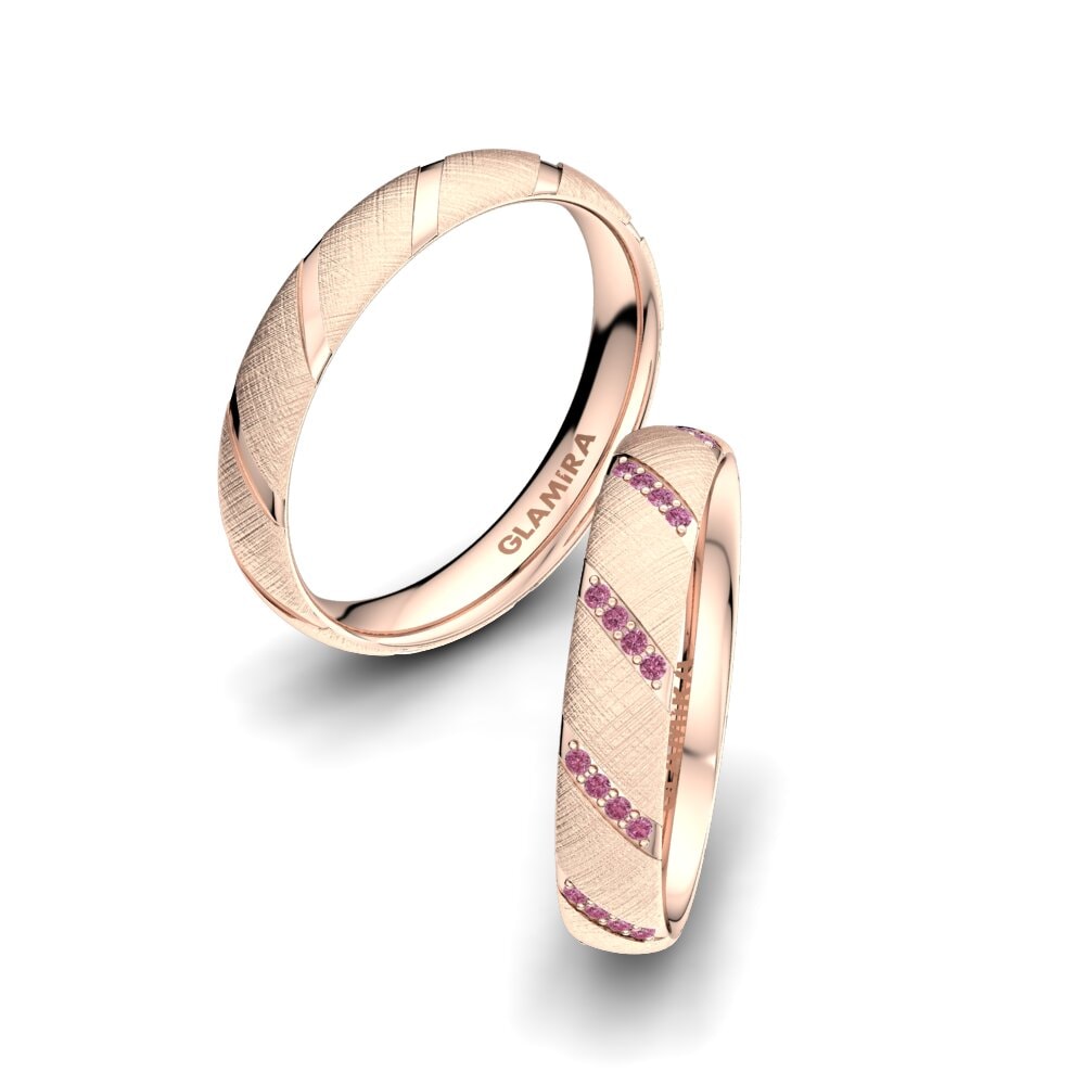 18k Oro Rosa Granate Rhodolite Anillo de boda Attractive Love 4 mm