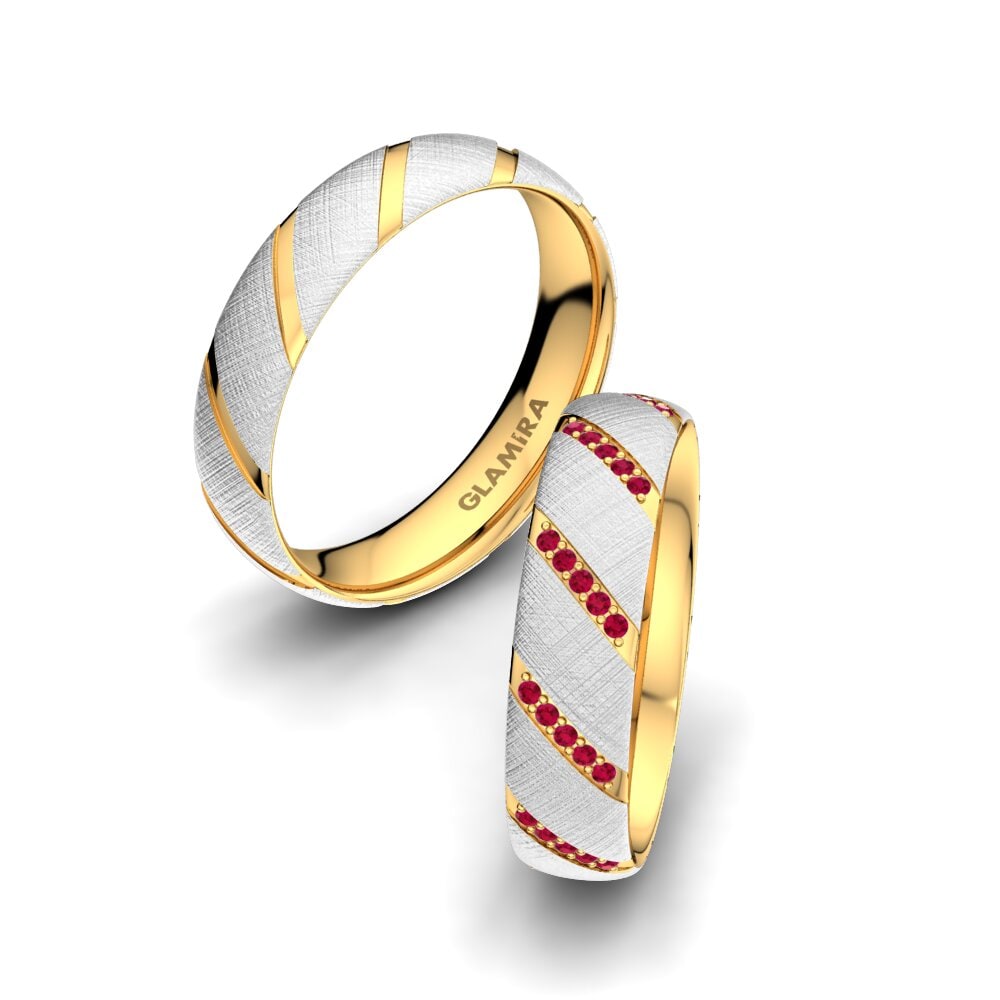 9k Oro Blanco & Amarillo Rubí Anillo de boda Attractive Love 5 mm