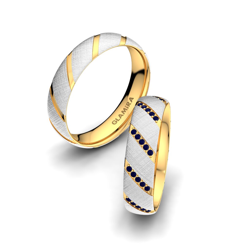 9k Oro Blanco & Amarillo Zafiro Anillo de boda Attractive Love 5 mm