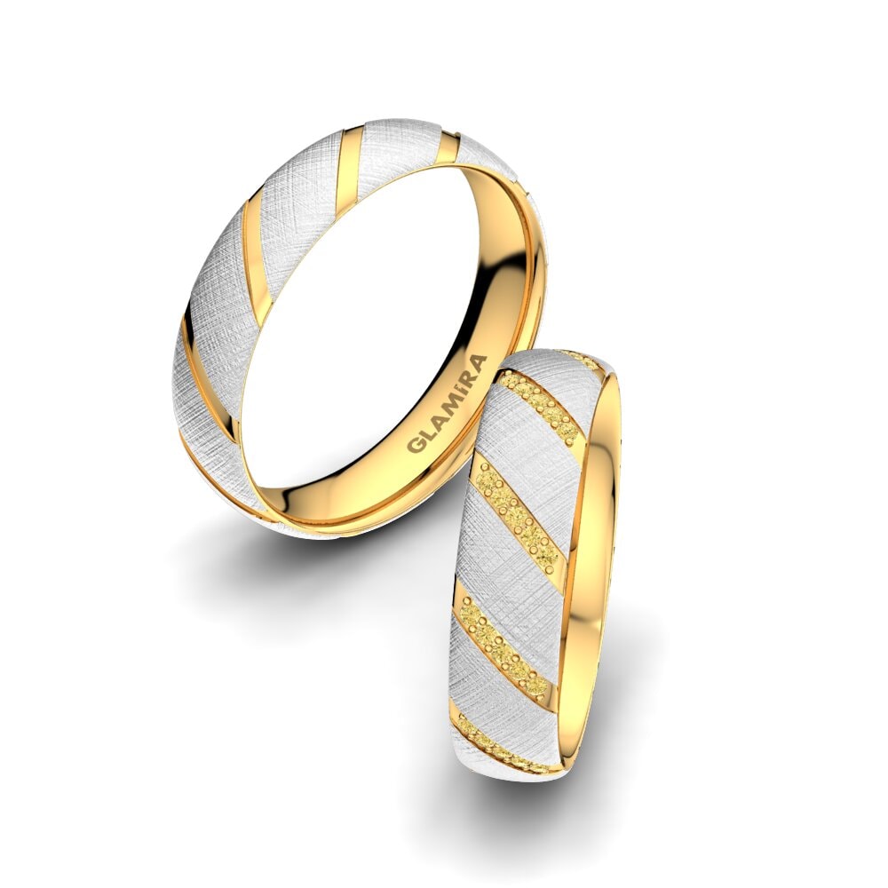 9k Oro Blanco & Amarillo Diamante Amarillo Anillo de boda Attractive Love 5 mm