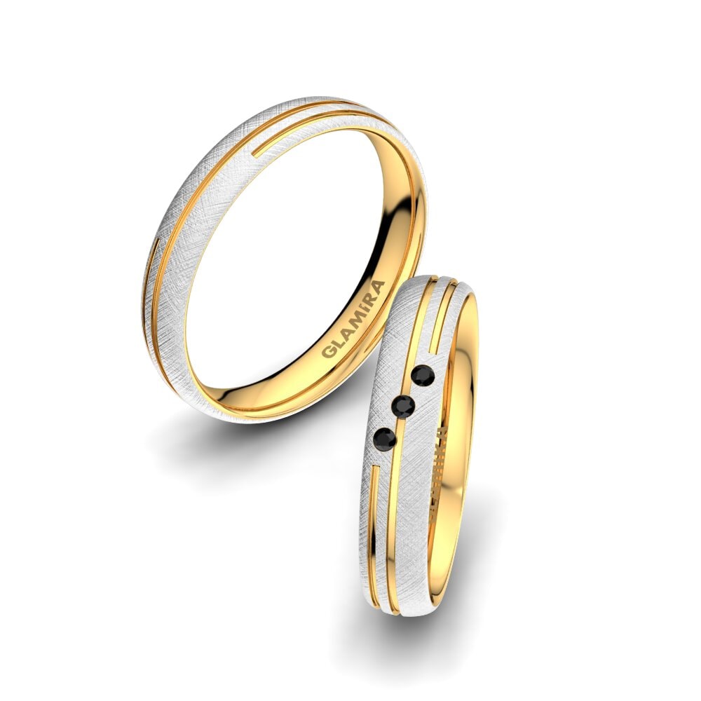 18ct White / Yellow Gold Black Sapphire Wedding Ring Exotic Tile 4 mm
