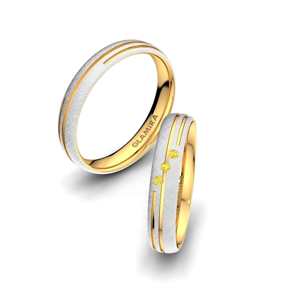 Ouro Amarelo Branco 14K Safira Amarela Anel de Casamento Exotic Tile 4 mm