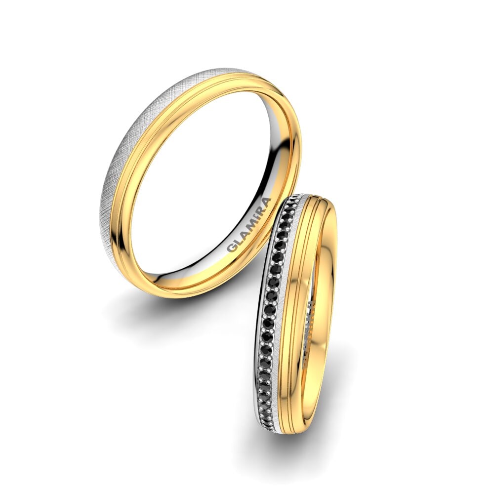 18k White & Yellow Gold Black Onyx Wedding Ring Adore Line 4 mm