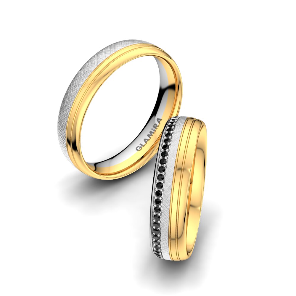 18k White & Yellow Gold Black Onyx Wedding Ring Adore Line 5 mm
