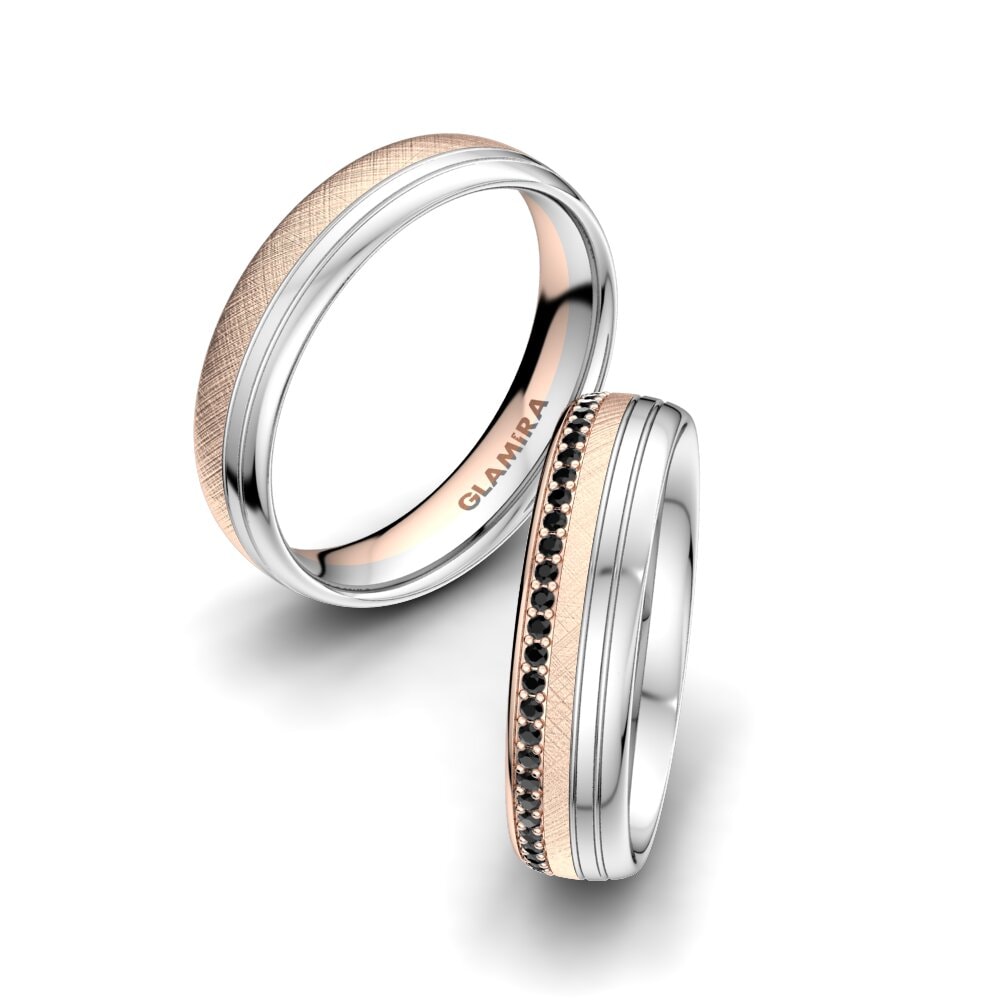 18k Oro Rosa & Blanco Zafiro negro Anillo de boda Adore Line 5 mm