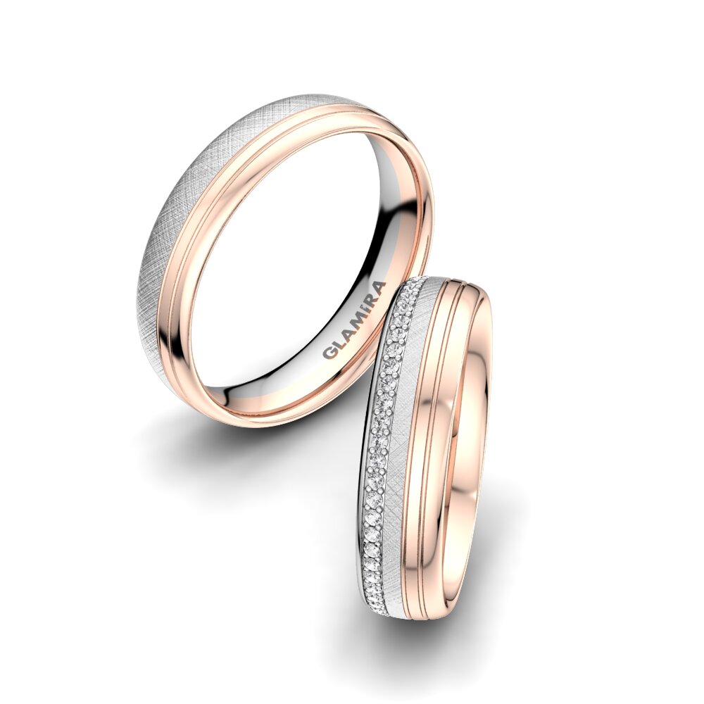 14ct White & Rose Gold White sapphire Wedding Ring Adore Line 5 mm