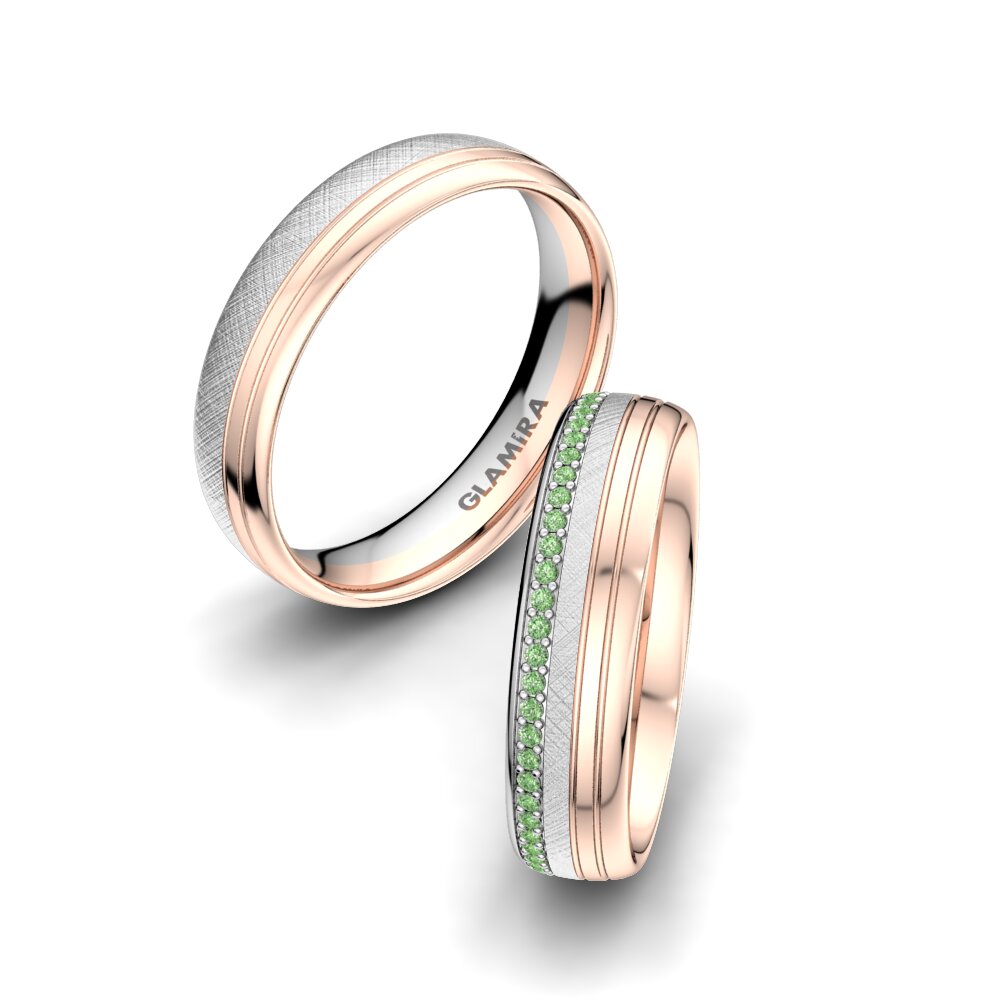 14k Oro Blanco & Rosa Diamante Verde Anillo de boda Adore Line 5 mm