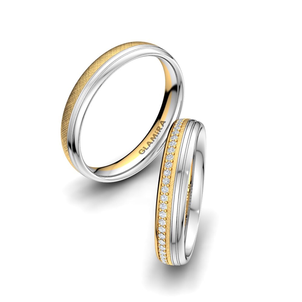 9k Oro Amarillo & Blanco Ninguna Anillo de boda Adore Line 4 mm