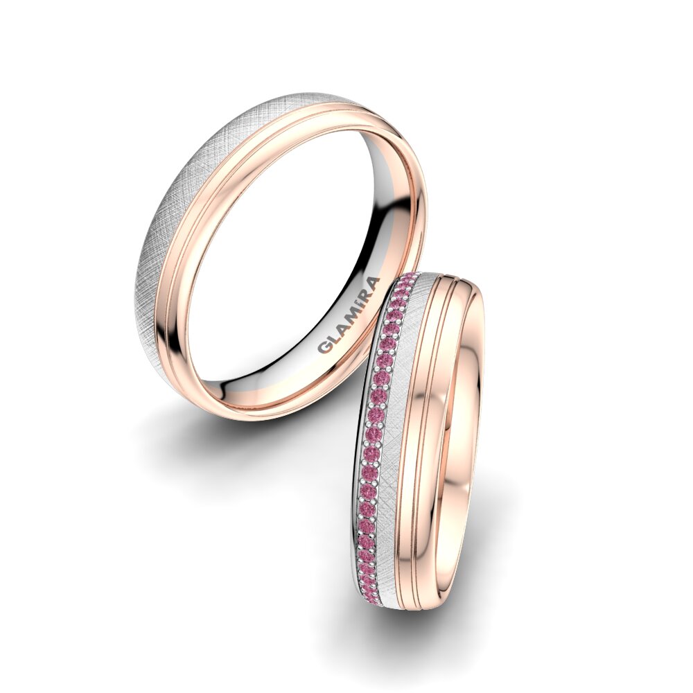 14ct White & Rose Gold Rhodolite Garnet Wedding Ring Adore Line 5 mm
