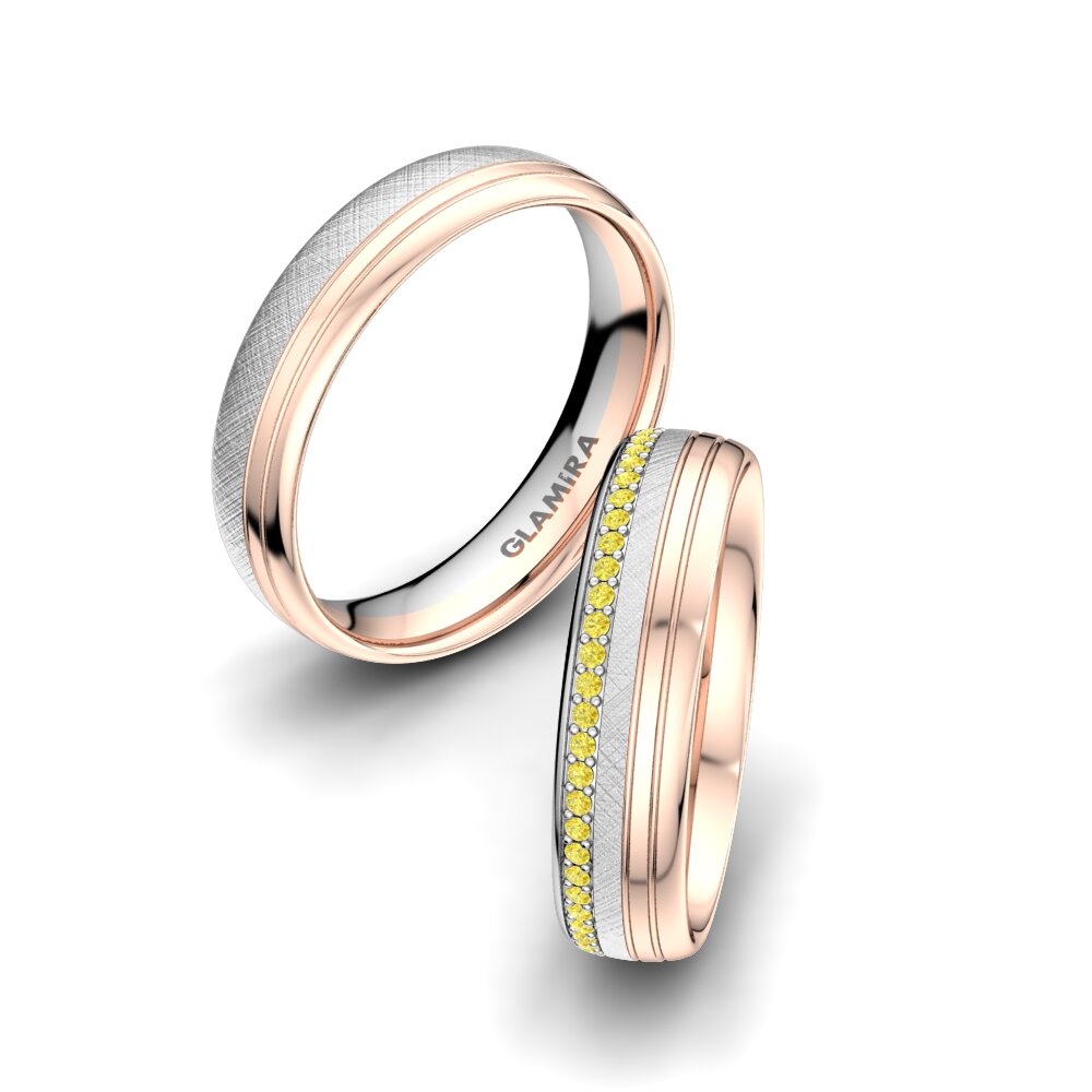14k Oro Blanco & Rosa Zafiro amarillo Anillo de boda Adore Line 5 mm