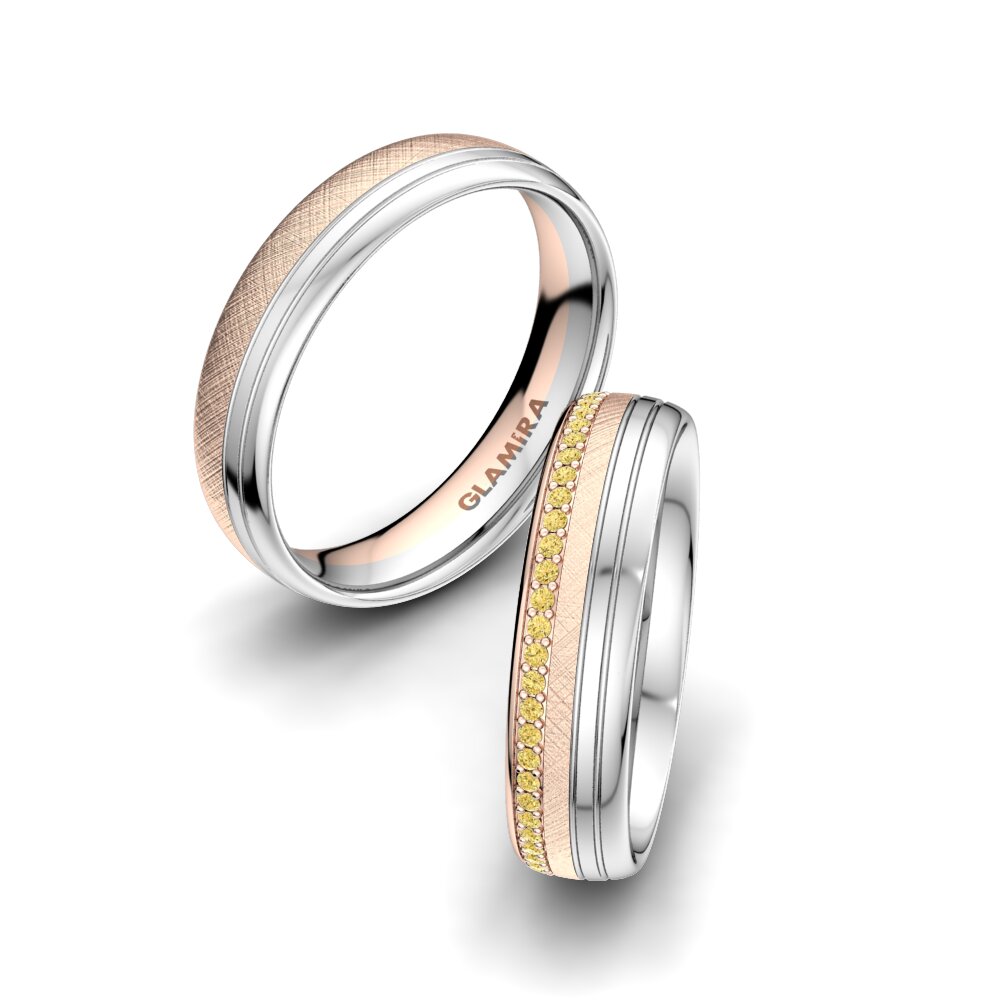 18K Rood & Wit Goud Gele Diamant Trouwring Adore Line 5 mm