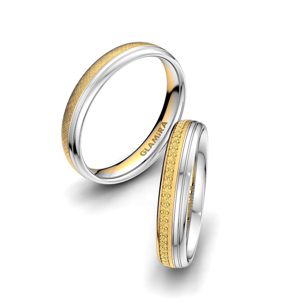 Amarelo & Branco-9K Diamante Amarelo Anel de Casamento Adore Line 4 mm