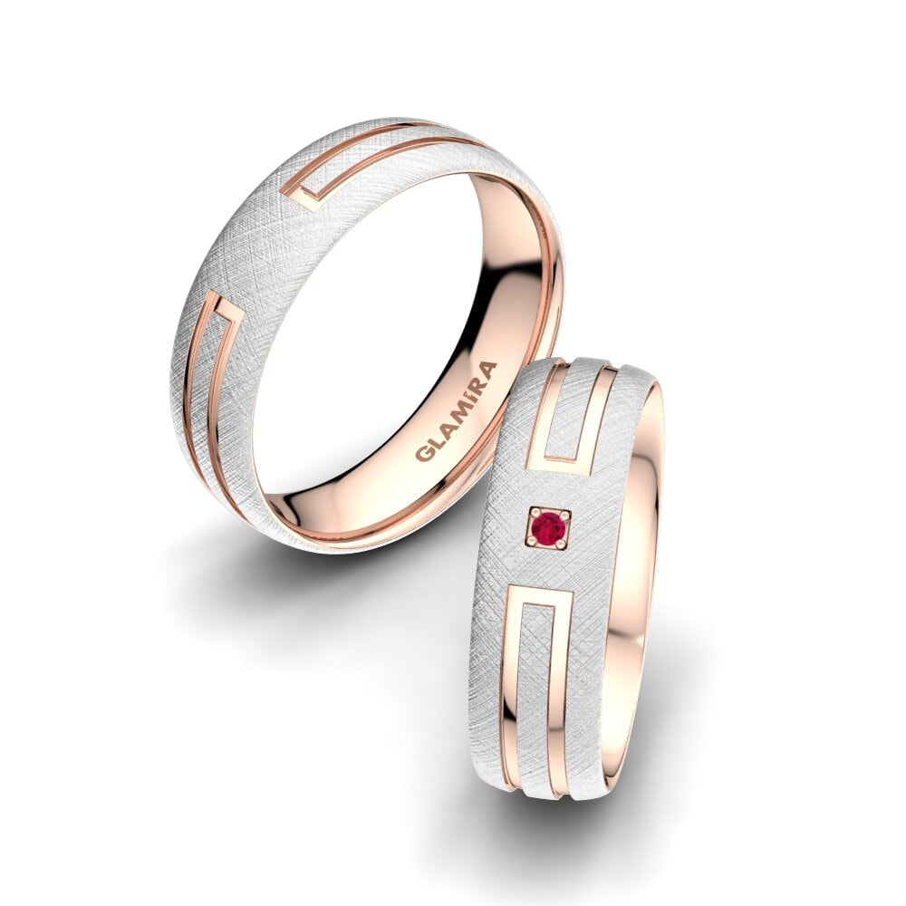 18K Wit & Rood Goud Robijn Trouwring Dynamic Plain 6 mm