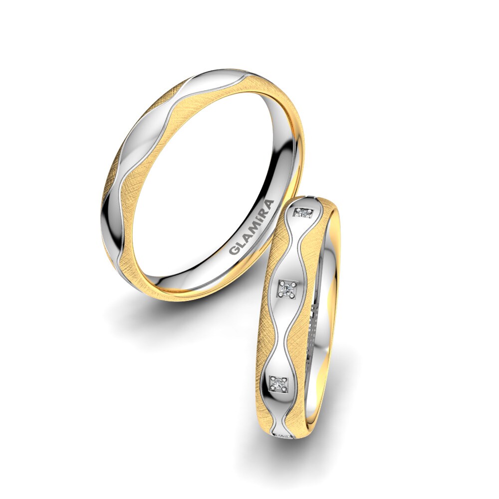 9k Yellow / White Gold Wedding Ring Alluring Flame 4 mm