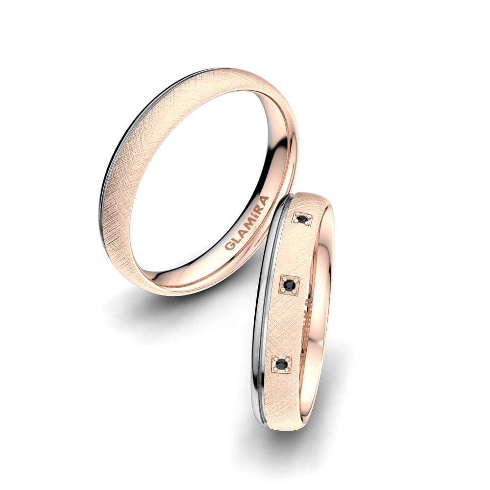 18K Rood & Wit Goud Zwarte Diamant Trouwring Pretty Tale 4 mm