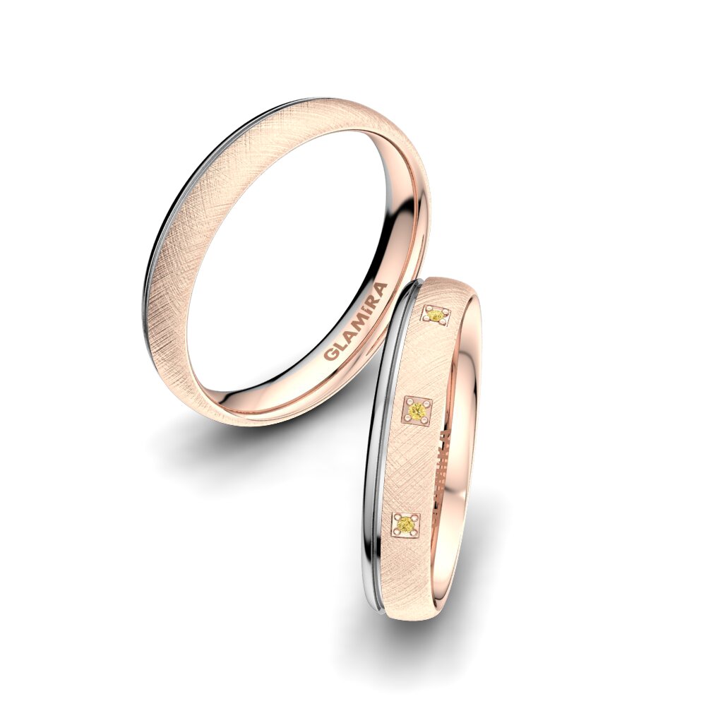 18K Rood & Wit Goud Gele Diamant Trouwring Pretty Tale 4 mm