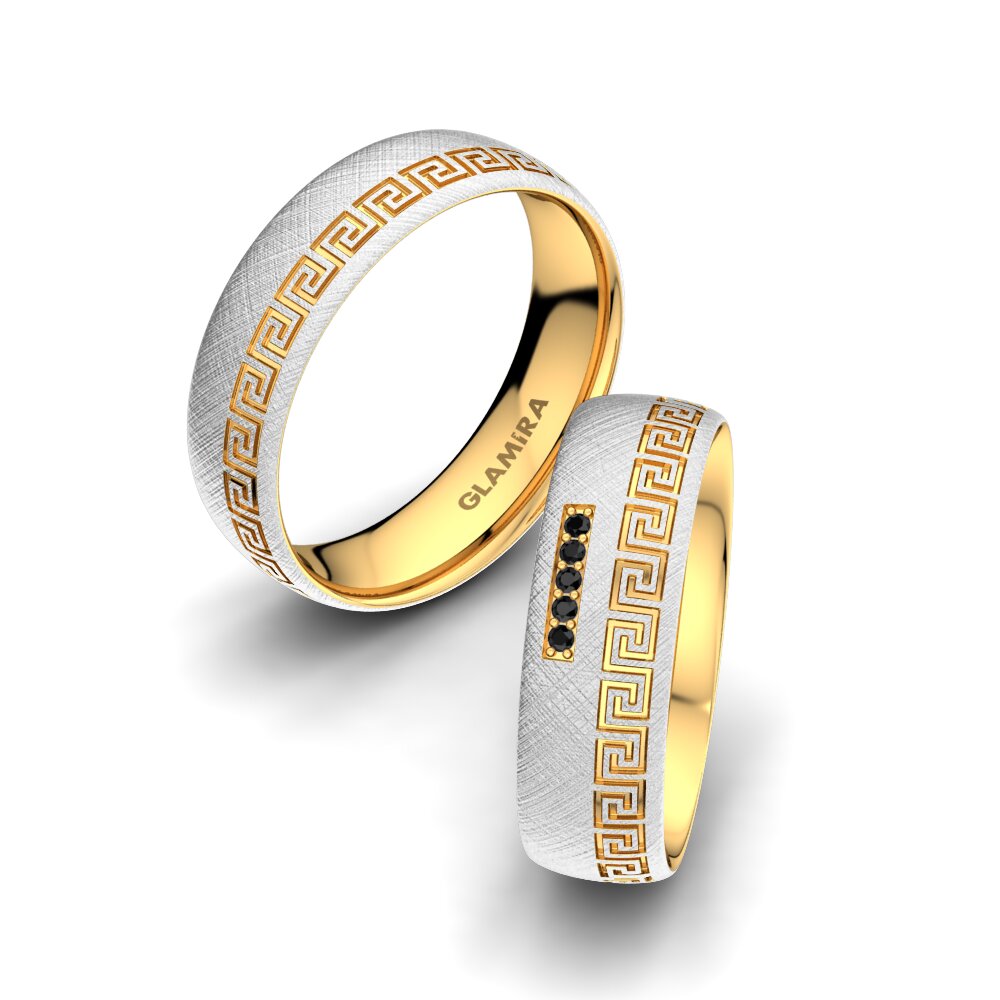 14ct White & Yellow Gold Black Onyx Wedding Ring Amazing Charm 6 mm