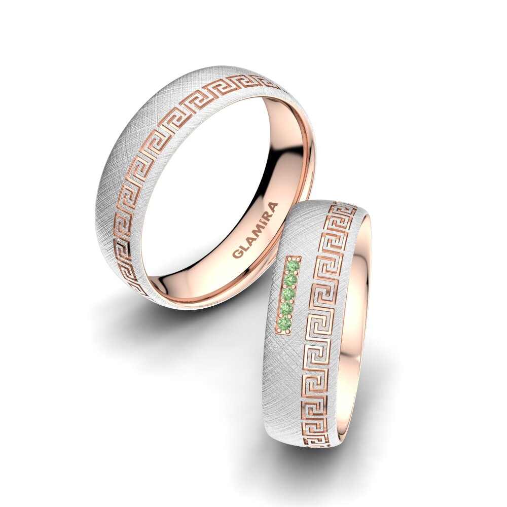 14k Oro Blanco & Rosa Diamante Verde Anillo de boda Amazing Charm 6 mm