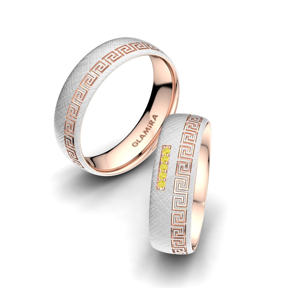 14k Oro Blanco & Rosa Zafiro amarillo Anillo de boda Amazing Charm 6 mm