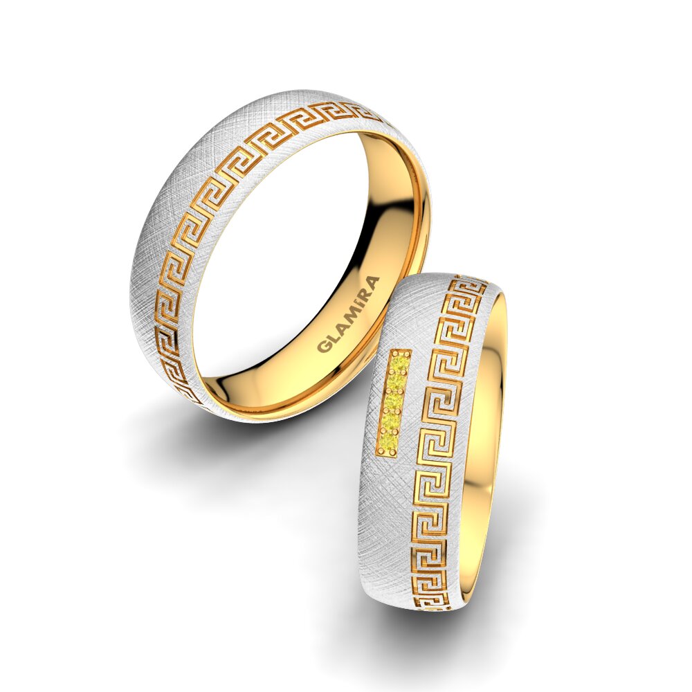 14ct White & Yellow Gold Yellow Sapphire Wedding Ring Amazing Charm 6 mm